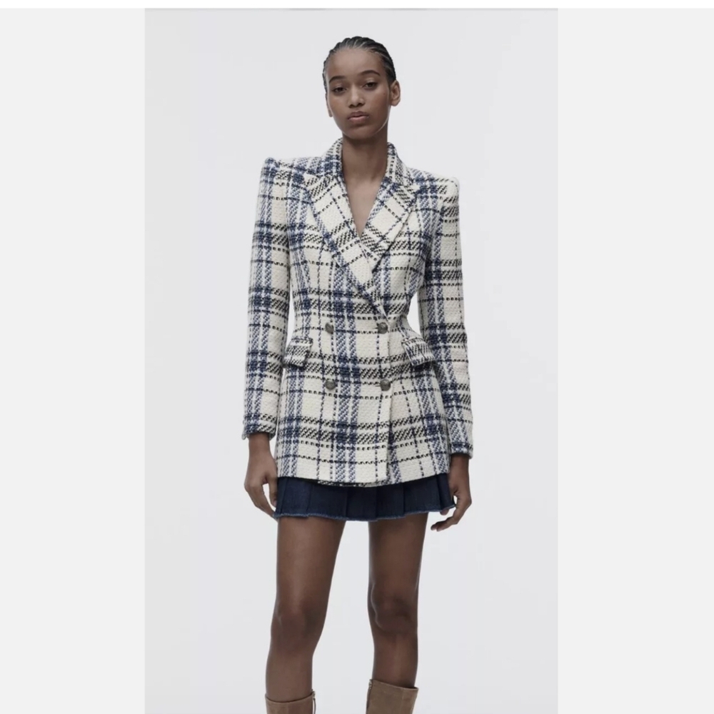 😍ZARA Double Breasted Textured Weave Jacket